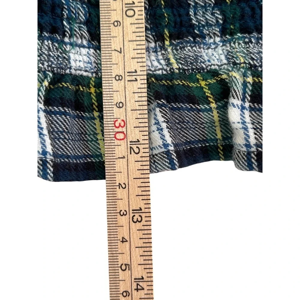 American Eagle Women Green Plaid Smocked Puff Sleeve Medium Crop Square Neck Top